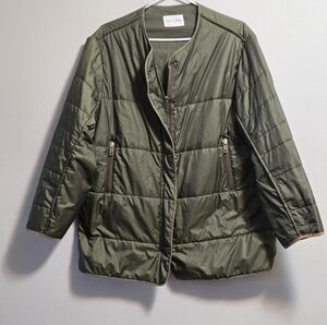 Club Monaco Collarless Olive Green Quilted Oversized Women's Jacket